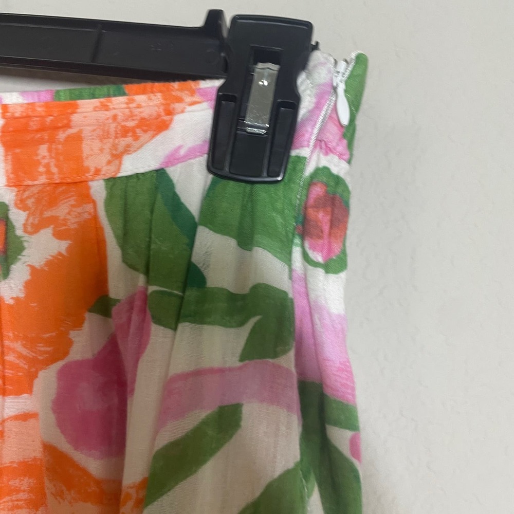 Banjanan Size Medium Agatha Midi A Line Skirt Pastel Orange Pink Cotton Floral - Picture 4 of 10